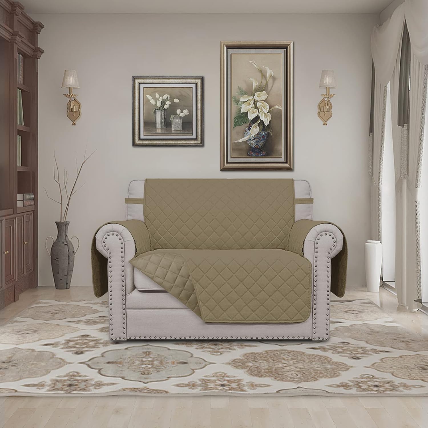 Easy-Going Oversized Chair Sofa Slipcover Reversible Sofa Cover Water Resistant Couch Cover Furniture Protector Cover with Elastic Straps for Pets Dog (Oversized Chair, Beige/Beige)