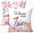 2 Pcs Pink Rose Bird Decorative Throw Pillow Cover, Vintage Natural Flower Bouquet Art Design Square Pillowcases for Couch Sofa Bed Bedroom Apartment Dorm Living Room Office Home Decor