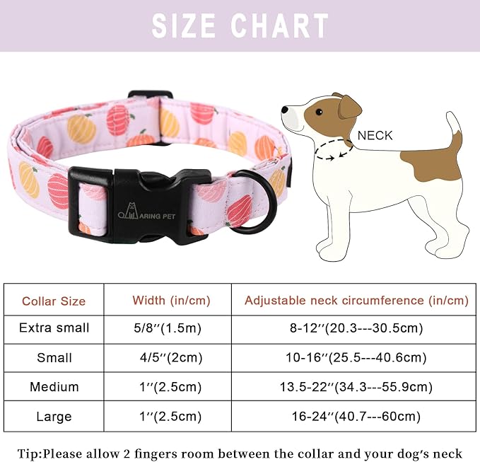 ARING PET Halloween Dog Collar-Cute Pumpkin Dog Collar for Small Dogs, Cotton Pink Girl Dog Collars with Quick Release Buckle for Small Medium Large Dogs