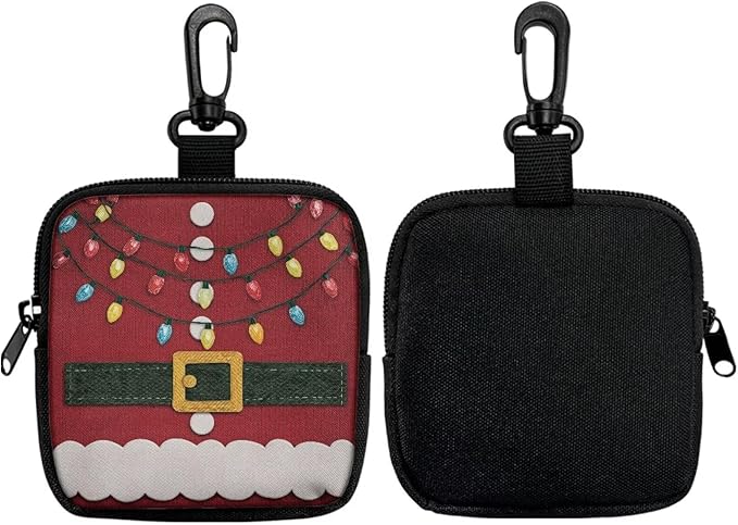 KEIAHUAN Christmas Small Dog Treat Pouch Red Hands Free Dog Walking Bag with Carabiner Dogs Poop Bag Holder Zipper Closure Dogs Training and Behavior Aids Mini Coin Purse