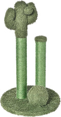Amazon Basics Cat Scratcher - Indoor Cactus Triple Posts Cat & Kittens Scratching Post with Dangling Ball, Small (22.4"H) - Green