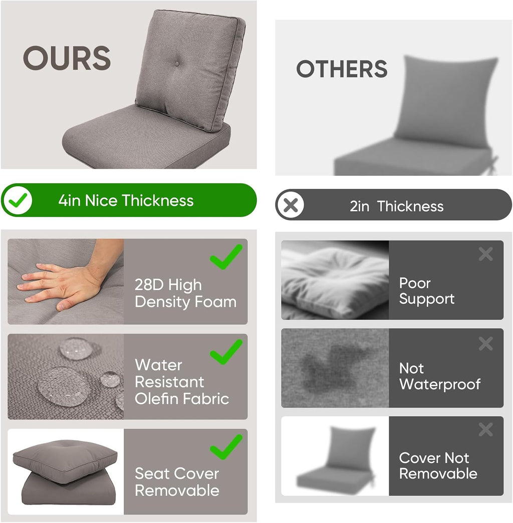 Outdoor Wicker Chair Cushions 2 Packs - Outside High Back Thick Water-Resistant Cushion 22x24 with Zipper Cover for Patio Glider Rocking Chairs Loveseat Couch – Grey/Buckle