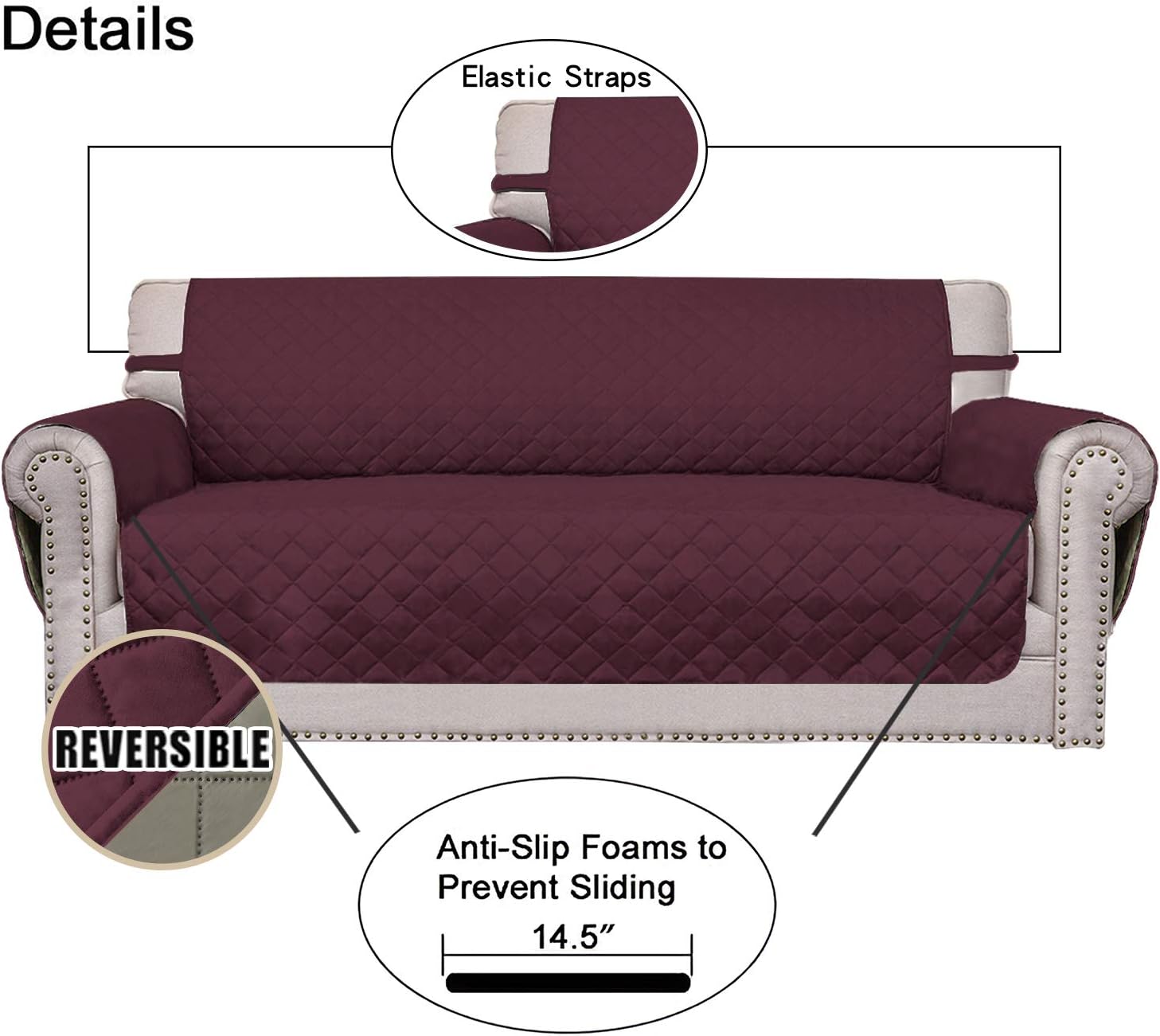 Easy-Going Reversible Loveseat Couch Cover for 2 Cushion Couch Sofa Cover for Dogs Water Resistant Furniture Protector with Foam Sticks Elastic Straps for Pet (Loveseat, Wine/Beige)