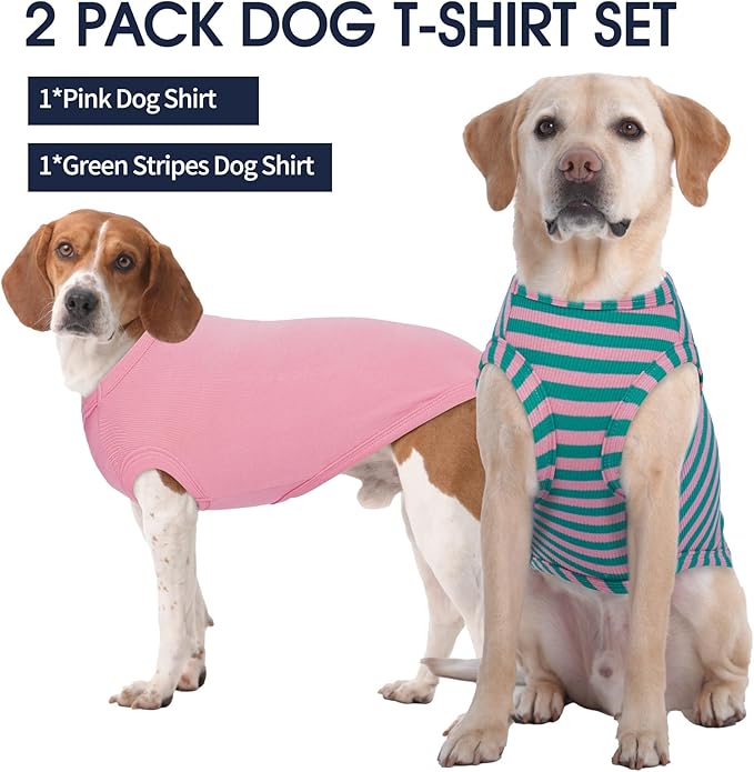 IECOii 2 Pack Dog T-Shirts for Small Dogs,Breathable & Lightweight Fabric for Hot Weather,Stretchy Pet Tank Top Sleeveless Vest for Summer Outdoor Sun Protection,Cat,Chihuahua Clothes,Pink+Stripes,M