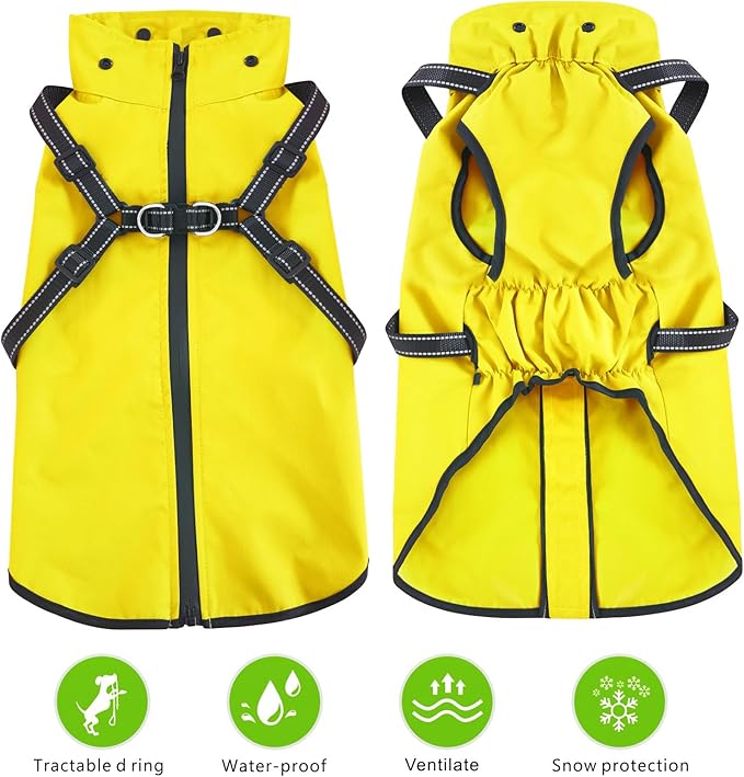 Mosucoirl Dog Raincoat Waterproof Doggie Hoodie Reflective Dog Raincoat Hooded Adjustable Rain Jacket for Small Medium Large Dogs Puppies Doggie Black Red Yellow Green (Yellow, S)