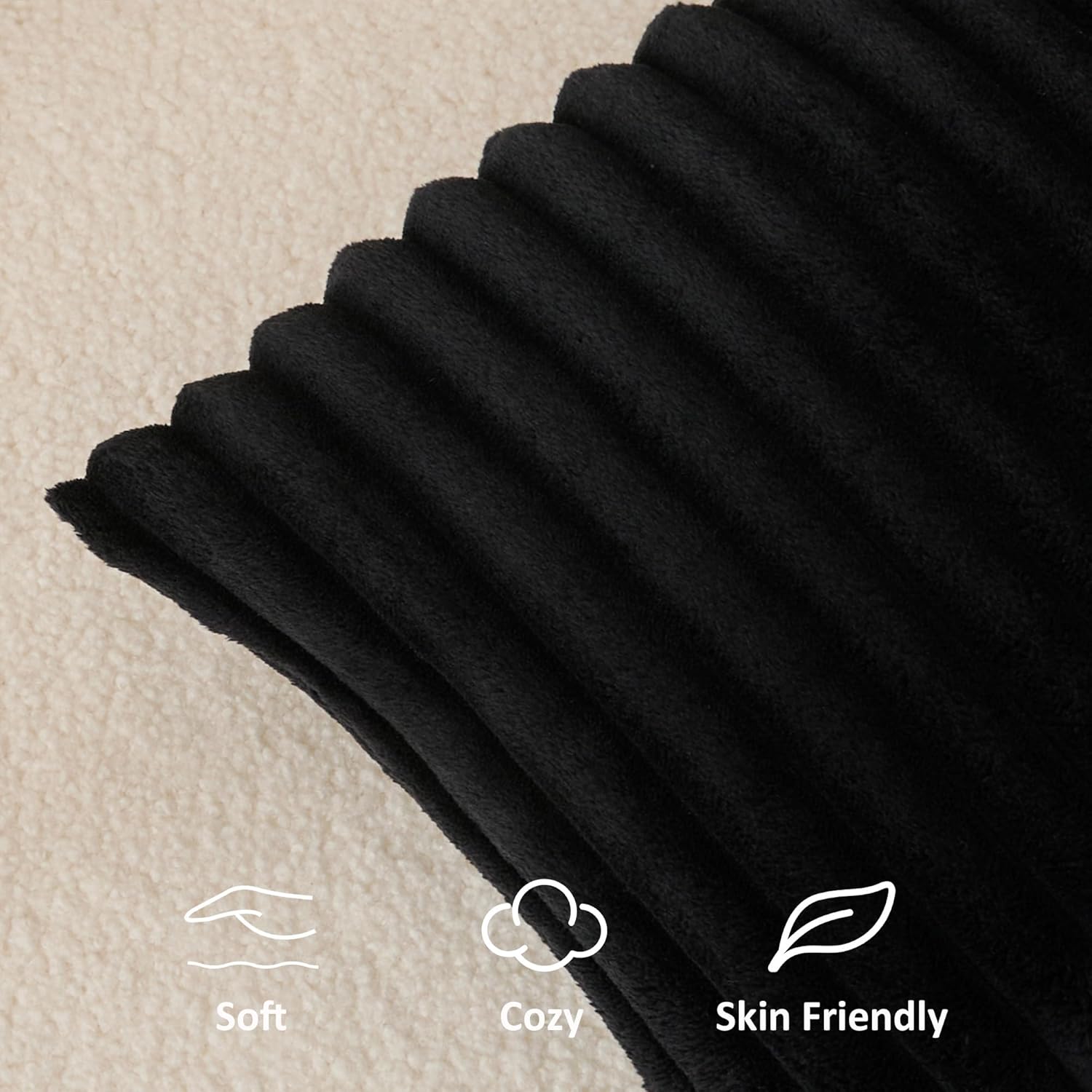 Kevin Textile Soft Plush 14x24 Inch Lumbar Pillow Cover 1 Pack, Luxury Fluffy Faux Fur Striped Flannel Rectangle Cushion Case for Couch Sofa Chair Bed Home Decor, Black