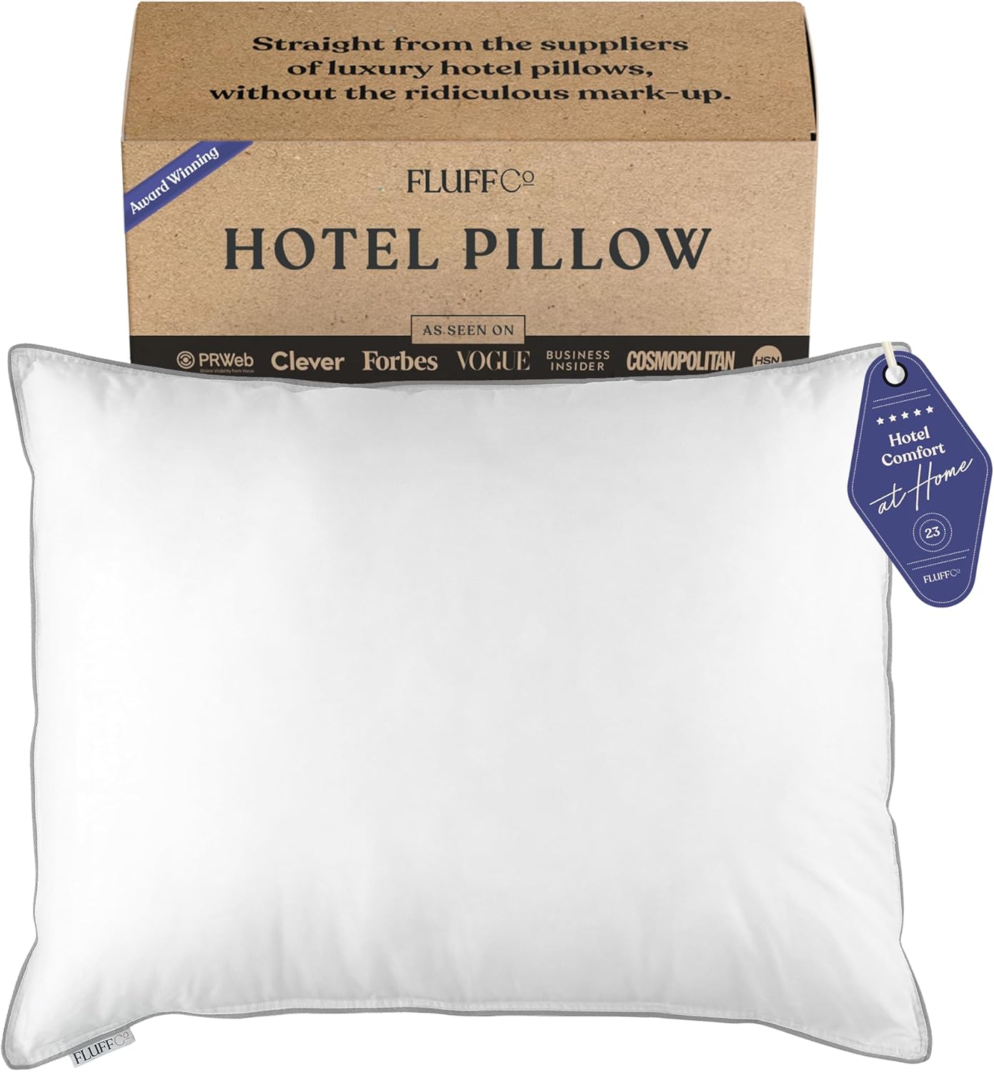 FluffCo Zen Fluff™ Down King Pillow with 600 Fill Power White Duck Down Stomach Sleeper Pillows - Luxury Hotel Quality 300 Thread Count - 100% Cotton Feather Pillows (King Size 1 Pack)
