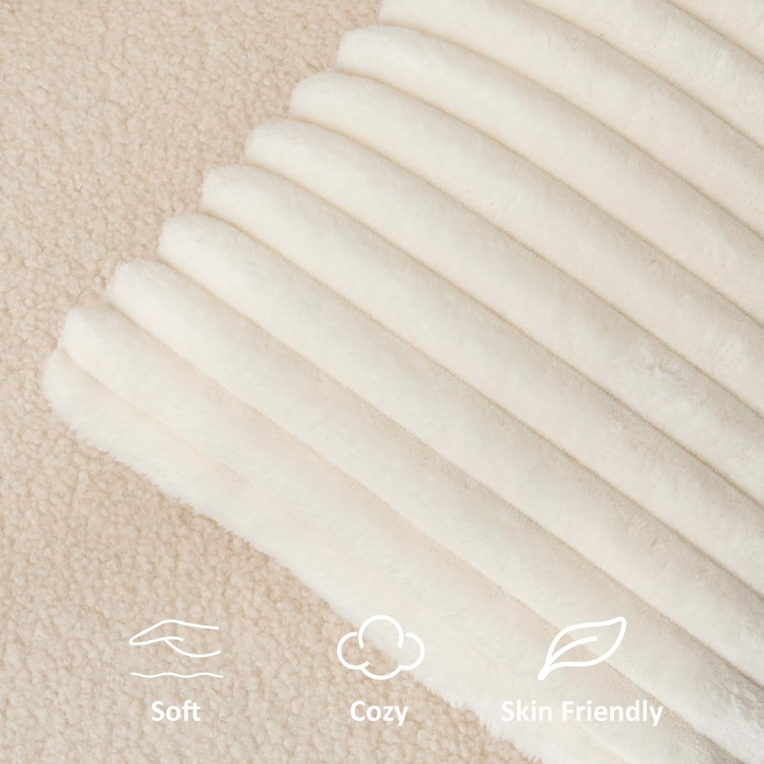 Kevin Textile Soft Plush 14x24 Inch Lumbar Pillow Cover 1 Pack, Luxury Fluffy Faux Fur Striped Flannel Rectangle Cushion Case for Couch Sofa Chair Bed Home Decor, Cream White