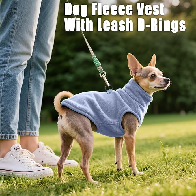 Idepet Dog Fleece Vest Sweater Zip Up Warm Pullover Dogs Jacket with D-Ring Leash Winter Cold Weater Coat Pet Sweatershirt Clothes Hoodie for Small Medium Dogs Boy Girl(Sky Blue,S)