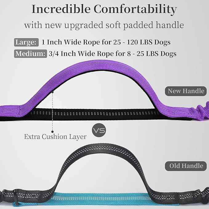 iYoShop Hands Free Dog Leash with Zipper Pouch, Dual Padded Handles and Durable Bungee for Walking, Jogging and Running Your Dog (Large, 25-120 lbs, Purple)