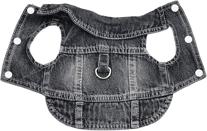 Puppy Clothes for Small Dogs Boy,Classic Western Denim Dog Coat,Dog Jeans Jacket with Leash D-Ring,Pet Cat Costumes,Cooling Harness Vest for Walking (Black, XX-Large)