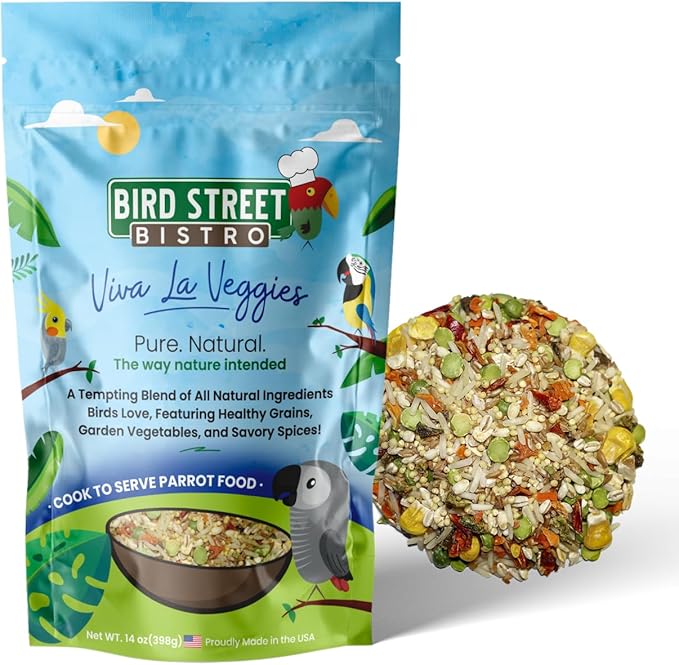 Bird Street Bistro Parrot Food - Parakeet & Cockatiel Food - Cooks in 3-15 min w/ Natural & Organic Grains, Legumes, Non-GMO Fruits, Vegetables & Health-Oriented Spices