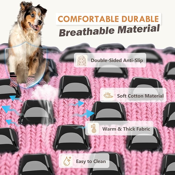 Non Slip Dog Socks to Prevent Licking Paws Grippy Socks for Senior Dog on Hardwood Floors Anti Slip Dog Socks for Hot Pavement Double Side Paw Protector Prevent Scratching Pink XXL