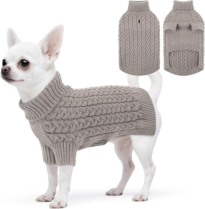 SAWMONG Dog Sweater, Dog Sweaters for Small Dogs Girls Boys, Pullover Turtleneck Knitted Doggy Sweatshirt, Cold Weather Pet Clothes（Grey, Small