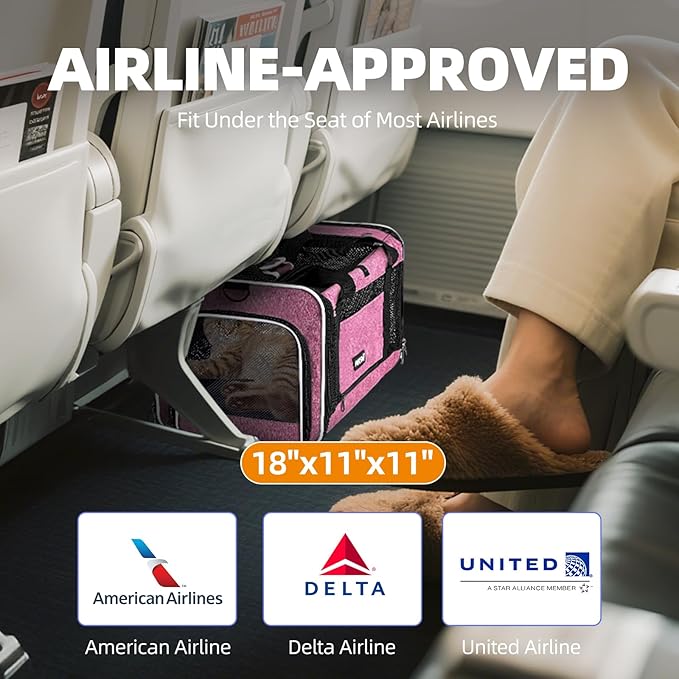 Cat Carrier Soft-Sided 18x11x11 Inch Travel Bag for Medium Cats Over 15lbs, Small Dog Carrier Crate Top Entry Breathable Mesh Puppy 12 Pounds, Pet Rabbit Carrying Cage Kennel Collapsible Pink