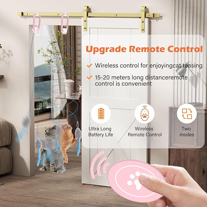 Interactive Cat Toy, Flapping Bird & Rotating Feather Teaser for Indoor Cats, Hanging Doorway Cat Toys with Fishing Pole for Exercise, Boredom Relief & Fun Games