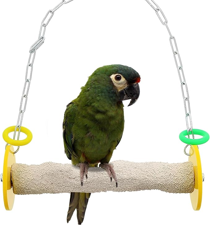 Bird Swing - Pumice Perch Trims Nails and Beaks, Safe and Non-Toxic, For Small and Large Birds, 10.5 Inches