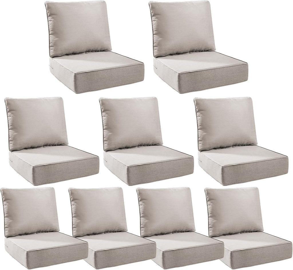 6" Thick Outdoor Cushions 24x24x6, 9-Set Deep Seat Patio Cushions with Removable Cover, Waterproof & Fade Resistant Replacement for Wicker Chair, Loveseat, Sofa - Beige