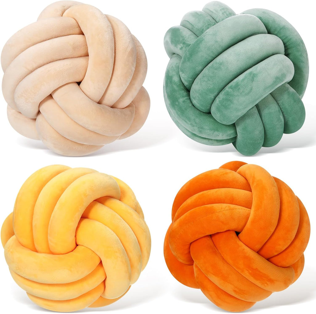 Yerliker 4 Pcs Knot Pillow Ball, 8.7 Inches Soft Home Decorative Round Throw Pillow Handmade Knotted Plush Accent Cushion Gifts for Nursery Decor Home Bed Sofa Bedroom Decoration