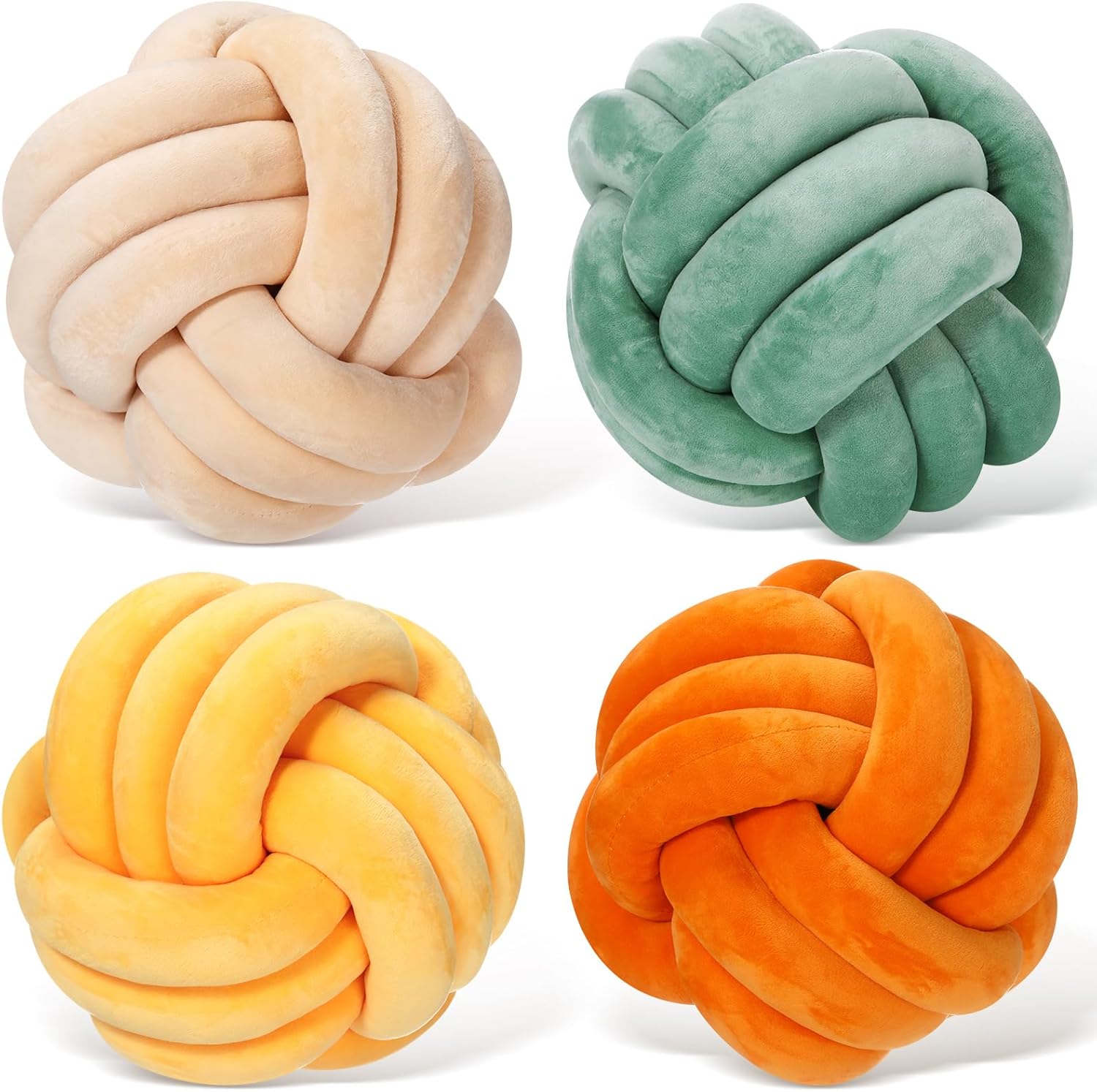 Yerliker 4 Pcs Knot Pillow Ball, 8.7 Inches Soft Home Decorative Round Throw Pillow Handmade Knotted Plush Accent Cushion Gifts for Nursery Decor Home Bed Sofa Bedroom Decoration