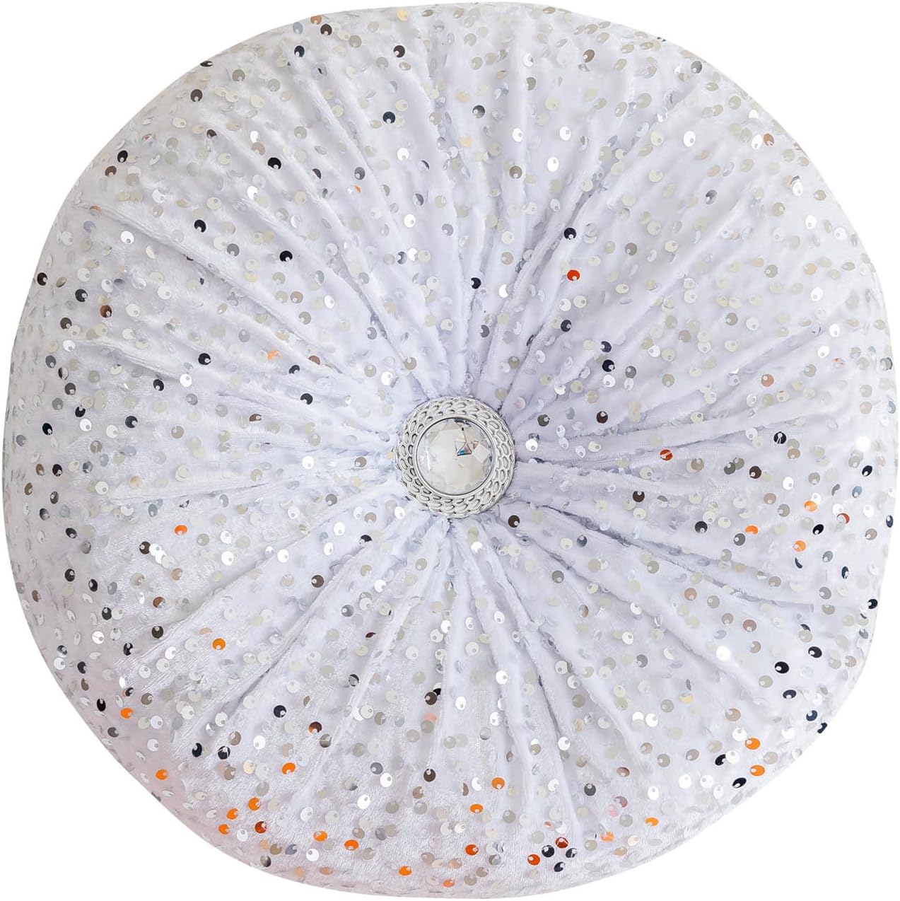Round Throw Pillow, 13.7in Soft Solid Color Sequin Glitter Decorative Round Pillow Circle Floor Pillows Cushions for Sofa Bed Chair Living Room Floor Car Home Decoration, White