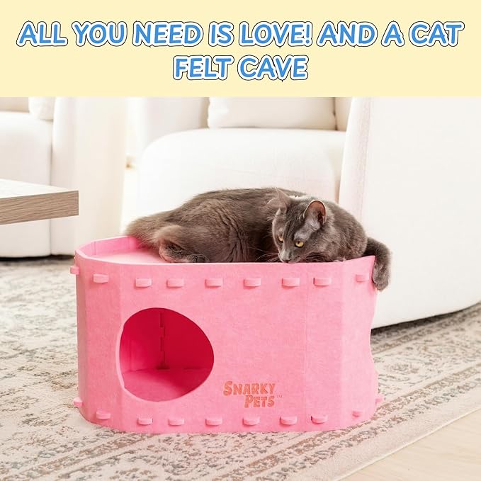 Tess & Liza Felt Cat Cave – Cozy Hideaway for Cats & Kittens | Eco-Friendly Felt Cat House | Durable & Spacious Cat Bed for Large Cats | Stylish Indoor Pet Furniture by Snarky Pets™ Blue