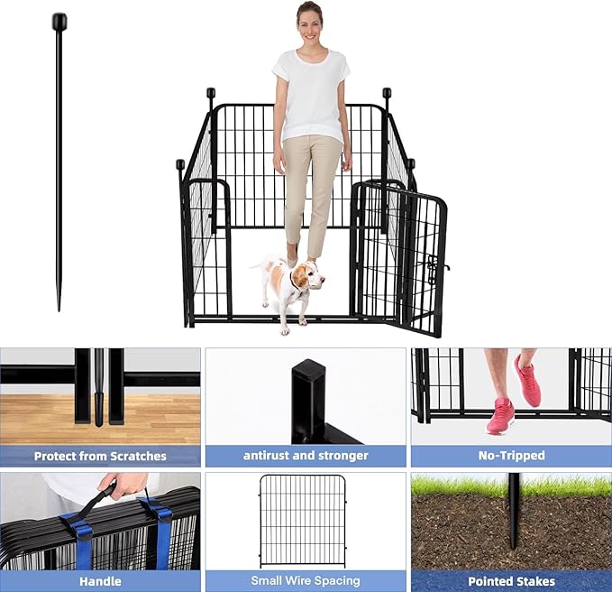 ADAVIN 32 in(H) Garden Fences and Borders,1 Gate+3 Panels Dog Fence Outdoor for Yard, Heavy Duty Iron Metal Animal Barrier Fence, Camping Fence, Flower Garden Fencing,Total 8.9 Ft(L), Black