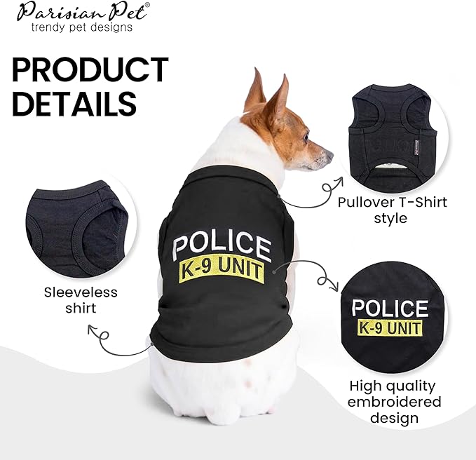 Parisian Pet Police K9 Dog Costume - Dog K9 Halloween Shirt - Pet Police Costume - Dogs Costumes for Halloween - Dogs Apparel & Accessories - Sleeved Pet Outfit - 4XL