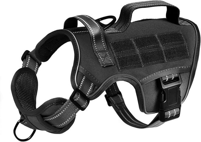Small Dog Harness, Heavy Duty Tactical No Pull Dog Harness, No Choke, Easy On and Off Pet Vest with Molle System, Adjustable Reflective Dog Vest with Breathable Padded for Walking Hiking Training