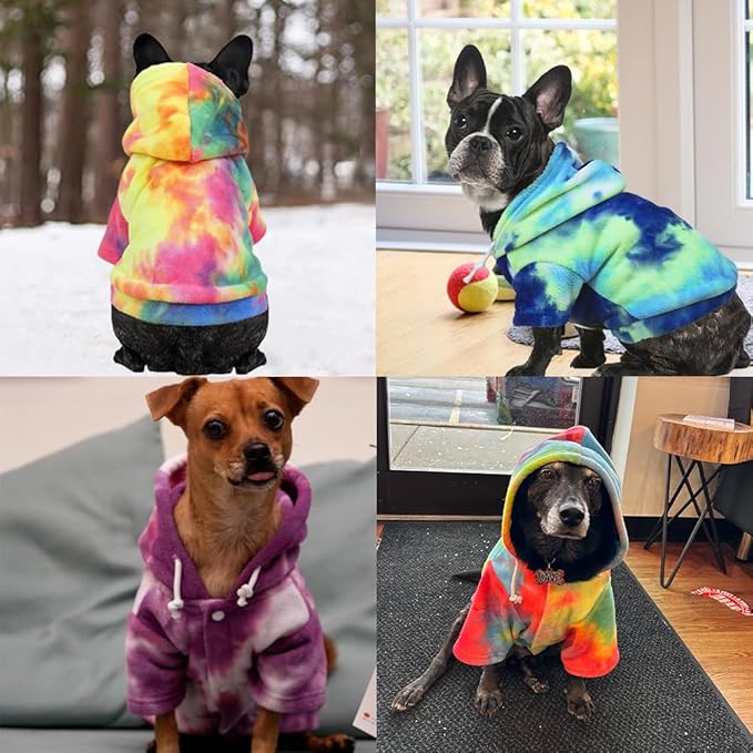 Mklhgty Tie Dye Dog Hoodie, Winter Coat for Small Dogs - Ultra-Soft Adjustable Warm Hood, Breathable Comfort Fabric for Daily Use