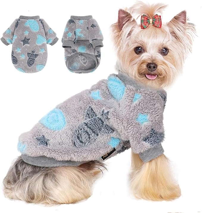 Dog Sweater Glow in The Dark Girl Pink Small Fleece Clothes Winter Soft Thickening Warm Puppy for Dogs Boy Teacup Yorkie Chihuahua (M,Grey)