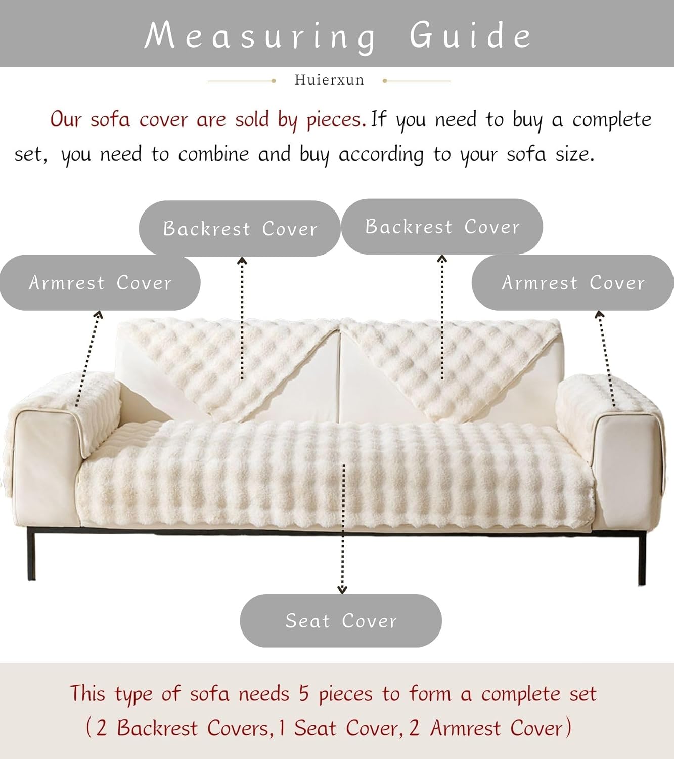 Faux Fur Couch Cover Fuzzy Soft Plush Thick Bubble Sofa Cover Luxury Sectional Couch Covers Luxury Anti-Slip Sofa Slipcover Washable Furniture Protector (Ivory,36"x47")