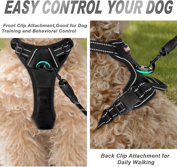 BARKBAY No Pull Dog Harness Front Clip Heavy Duty Reflective Easy Control Handle for Large Dog Walking(Black,XS)