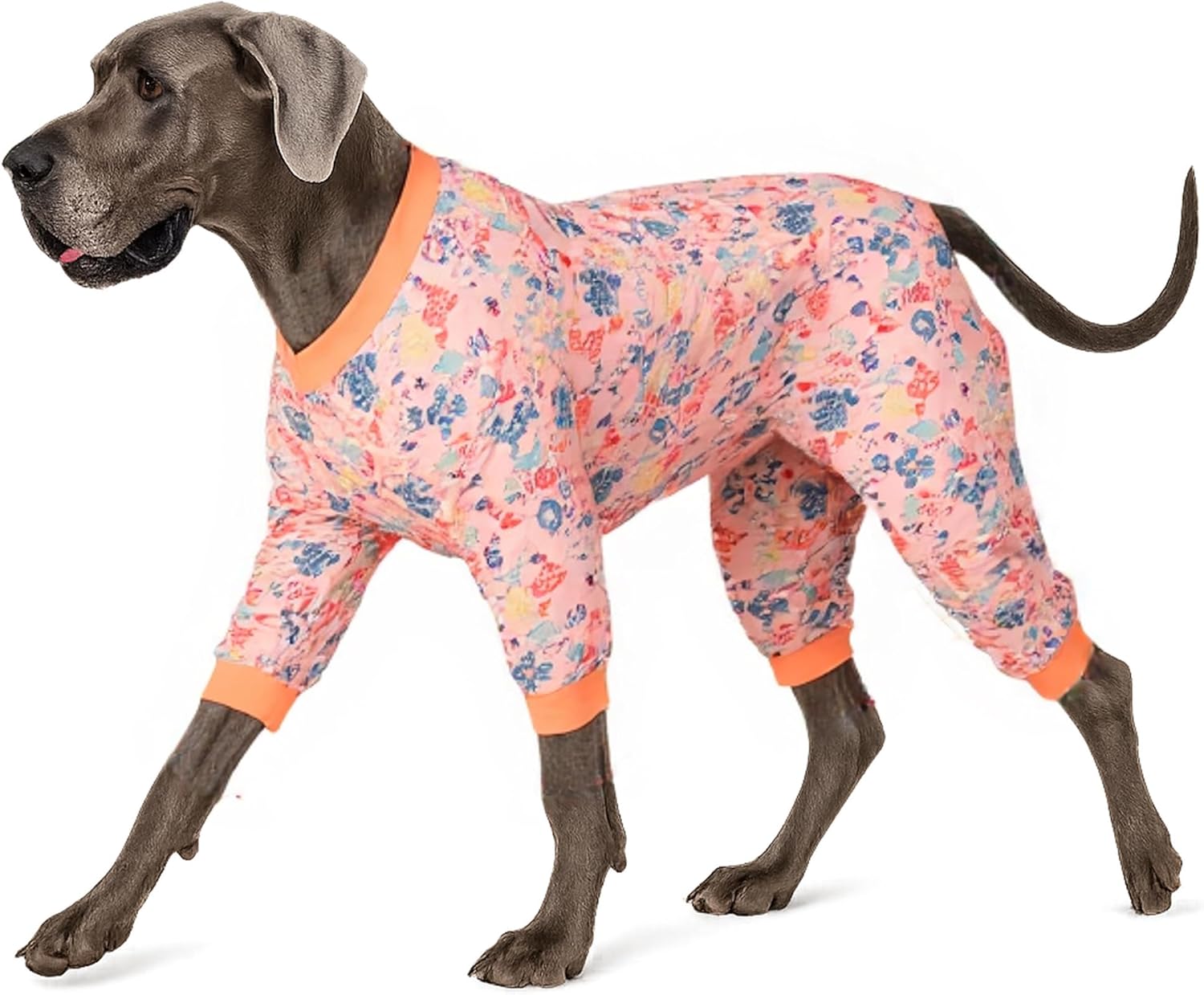 LovinPet Large Dog Pajamas, Pet Anxiety Relief Shirt, Pet Pajamas for Dogs, Anti Licking, Dog Surgery Recovery Clothes, Breathable Stretchy Fabric, Red, Shimmering Blooms Blush Print, XL