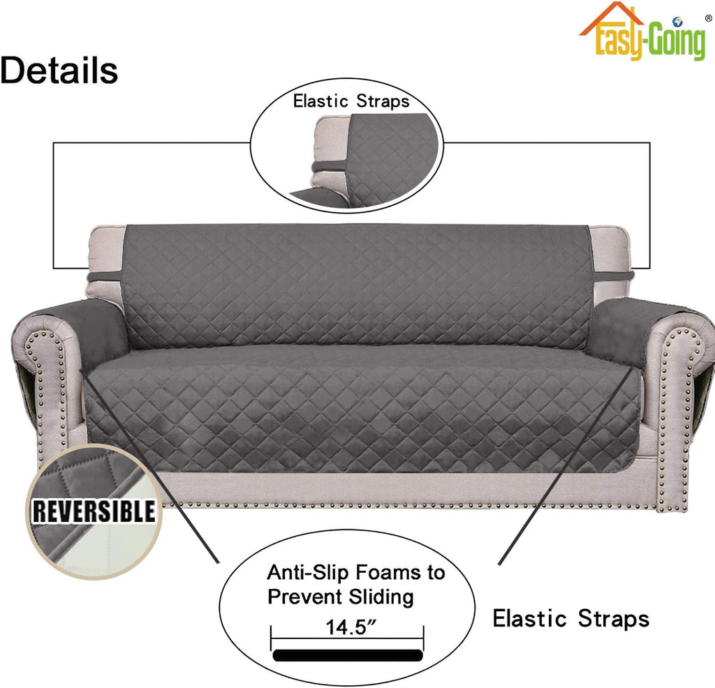 Easy-Going Reversible Couch Cover for 3 Cushion Couch Sofa Cover for Dogs Water Resistant Furniture Protector Cover with Foam Sticks Elastic Straps for Pet Cat (Sofa, Gray/Ivory)