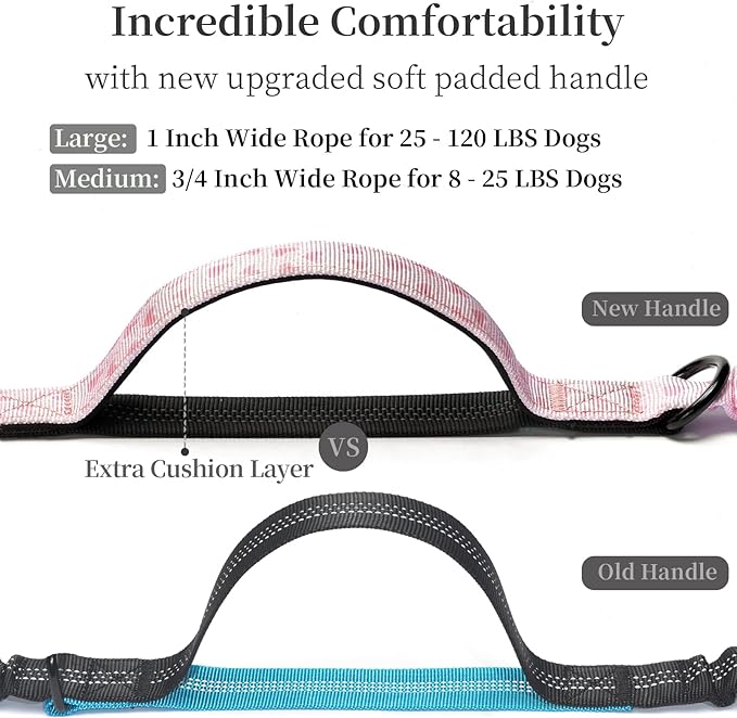 iYoShop Hands Free Dog Leash with Zipper Pouch, Dual Padded Handles and Durable Bungee for Walking, Jogging and Running Your Dog (Pink Heart, Large)