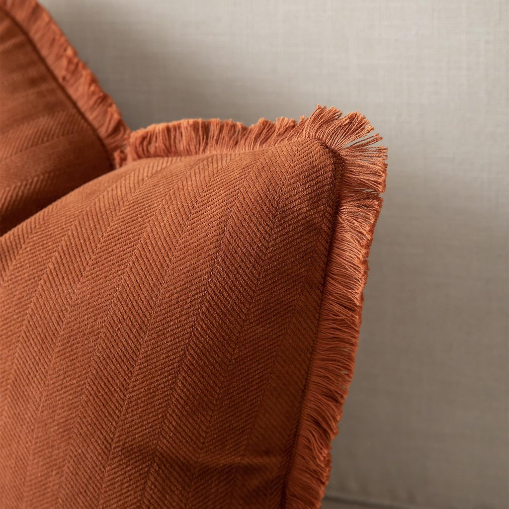 Set of 2 Decorative Fringe Throw Pillow Covers Chenille Pillow Covers Elegant Design Pillowcase Soft Tassels Cushion Cover for Couch Bed Home Decor,16×16 Inch,Rust