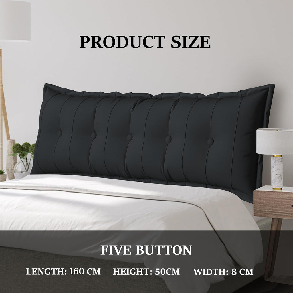 Large Bolster Reading Pillow Queen Backrest Positioning Support Pillow Daybed Cushion Headboard Pillows for Bed Bunk Sofa with Removable Cover, Black, 59x3x20 Inch