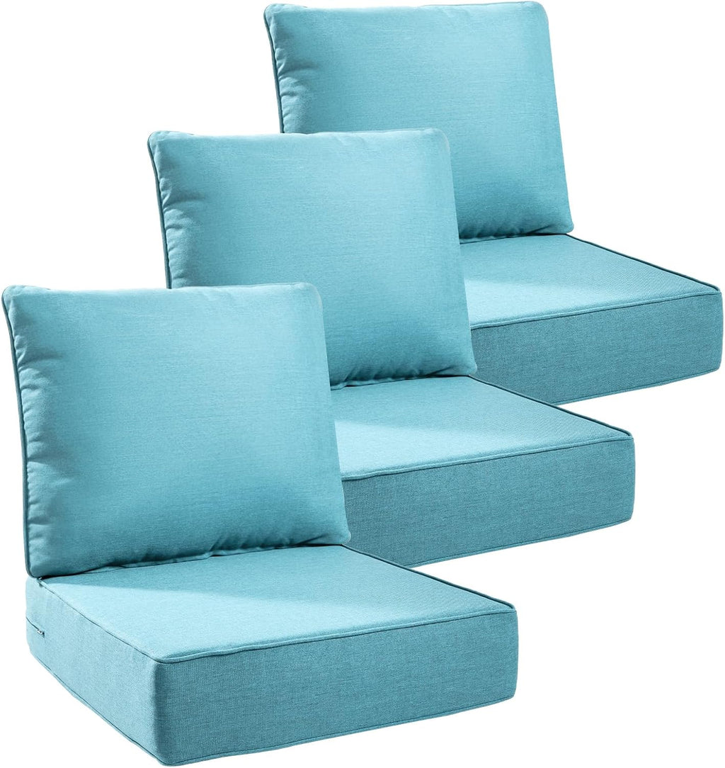 Luxury 6" Outdoor Cushions for Patio Furniture, 24x24x6" Thick Seat Cushion Set of 3, Fade Resistant Couch Chair Replacement Cushions High Density Deep Wicker Chair Cushion w/ Removable Cover, Teal