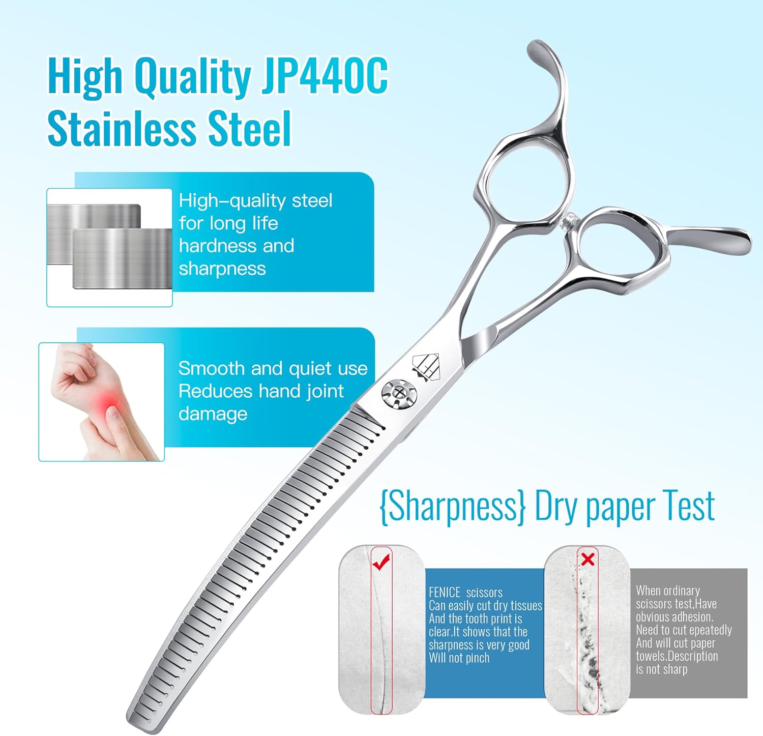 Professional Curved Thinning Scissors for Dog Grooming, 30-Degree Curvature, Japanese 440C for Trimming Dogs Cats and Other Pets face and paws (Curved Blender)