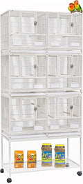 Combo Breeding Stacker Center Divided Breeder Bird Flight Double Rolling Cage with Side Breeding Nest Door (White, Triple Stack)
