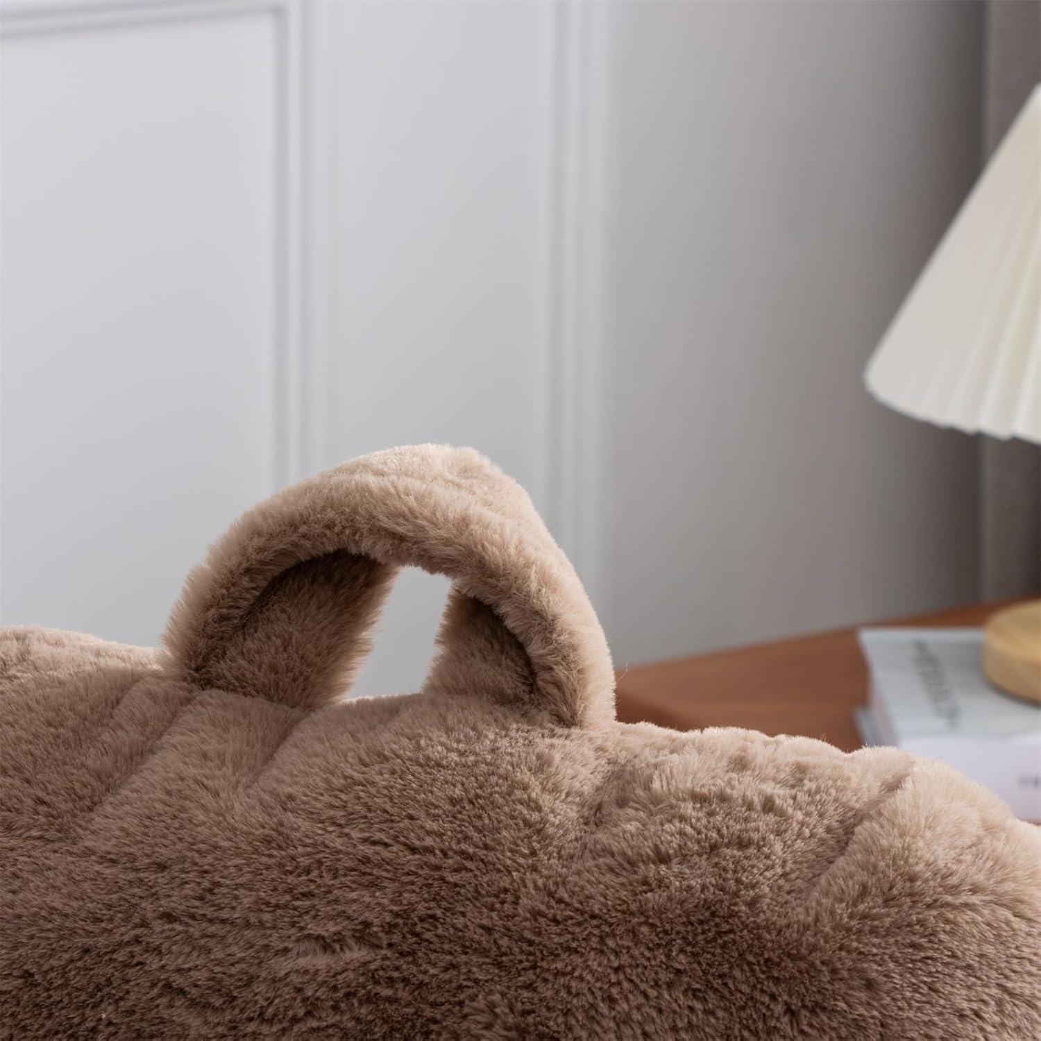 Aimuan Reading Pillow Bed Rest Pillow with Arms Rabbit Fur Cushion for Adults Teens Incline Rest Sitting up & Sleeping Snoring Pillow with Pregnancy Lumbar Back Support (Standard, Khaki)