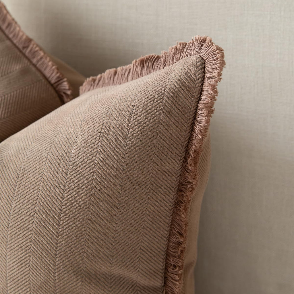 Set of 2 Decorative Fringe Throw Pillow Covers Chenille Pillow Covers Elegant Design Pillowcase Soft Tassels Cushion Cover for Couch Bed Home Decor,18×18 Inch,Khaki