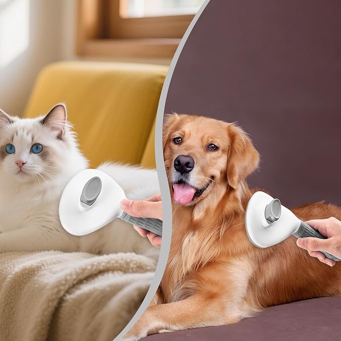 Depets Self Cleaning Slicker Brush, Dog Cat Bunny Pet Grooming Shedding Brush - Easy to Remove Loose Undercoat, Pet Massaging Tool Suitable for Pets with Long or Short Hair Gray