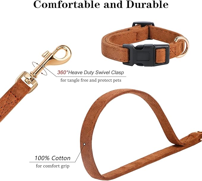 No Pull Dog Harness- Lightweight, Soft, Adjustable Small Harness Collar and Leash Set, Suitable for Cats Puppy Small and Medium-Sized Dog Outdoor Training and Running (Brown, XXS)
