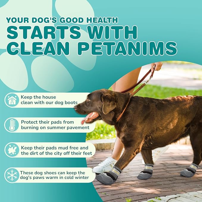 Dog Shoes for Large Dogs, Medium Dog Boots & Paw Protectors for Winter Snow, Waterproof Dog Booties for Hot Pavement, Hardwood Floors, for Rainy Black Size 7