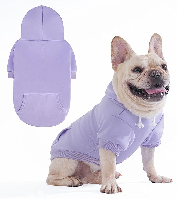 KOOLTAIL Basic Dog Hoodie - Soft & Warm Dog Hoodie Sweater with Leash Hole and Pocket, Pet Winter Coat, Cold Weather Clothes Sweatshirt for Small Medium Large Dogs Puppy Cat Boys Girls Lavender M