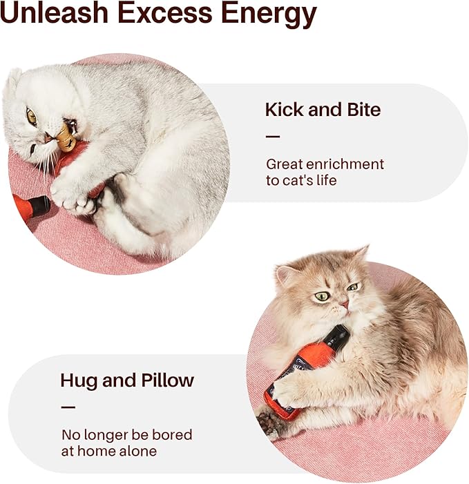 Potaroma Liquor-Simulation Cat Toys 2Pcs Catnip Crinkly Sound, Durable Kitten Bite Kicker Toys, Indoor Feline Exercise 4.5 Inches for All Breeds