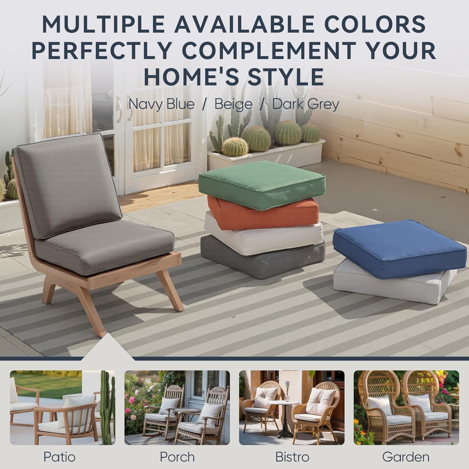 7-Piece Outdoor Patio Cushion Set - Fade & Water Resistant with Removable Olefin Cover, 22x24x4 Inch Memory Foam Cushions for Wicker Sectional Sof - Grey/Regular