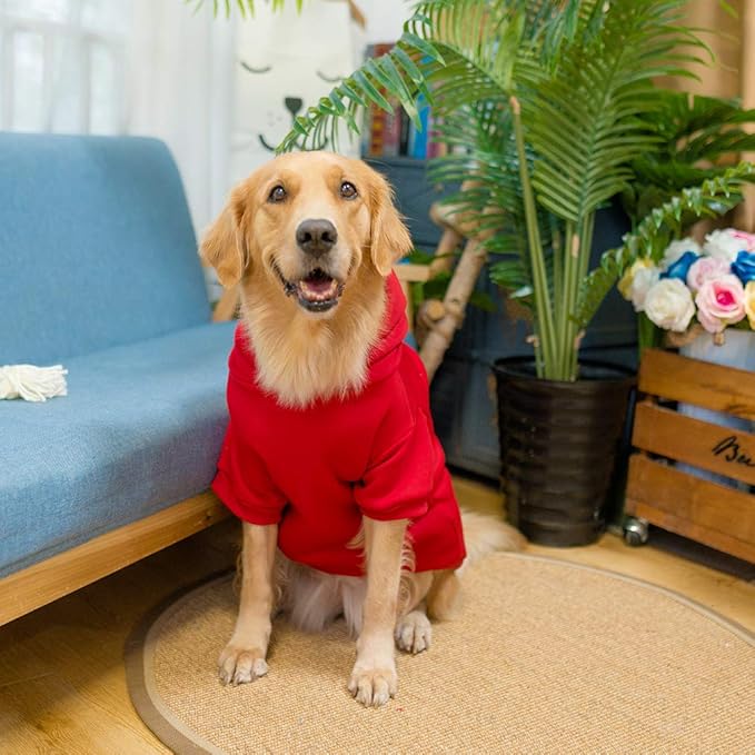 KOOLTAIL Basic Dog Hoodie - Soft and Warm Dog Hoodie Sweater with Leash Hole and Pocket, Dog Winter Coat, Cold Weather Clothes Sweatshirt for Small Medium Large Dogs Puppy Cat Boys Girls Red L